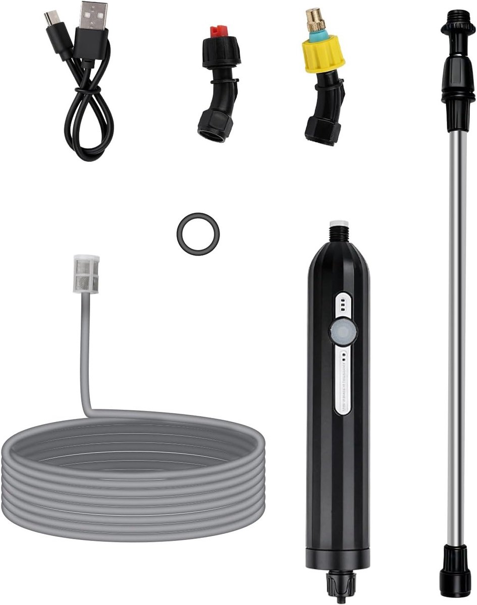 Elektrische plantensproeier voor de tuin, waterdicht, drukspuit met 5 m slang en verstelbare sproeikop voor optimale besproeiing