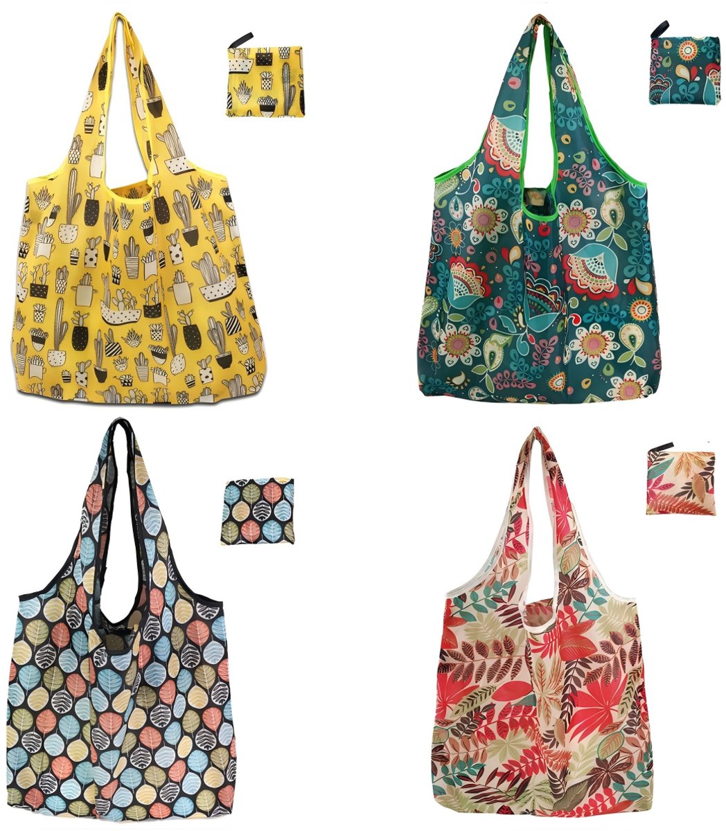 Set van 4 – Opvouwbare boodschappentassen – 46 x 60 cm – Grote opvouwbare boodschappentassen – Herbruikbaar – Geschikt voor boodschappen, reizen en dagelijks gebruik – Set 3