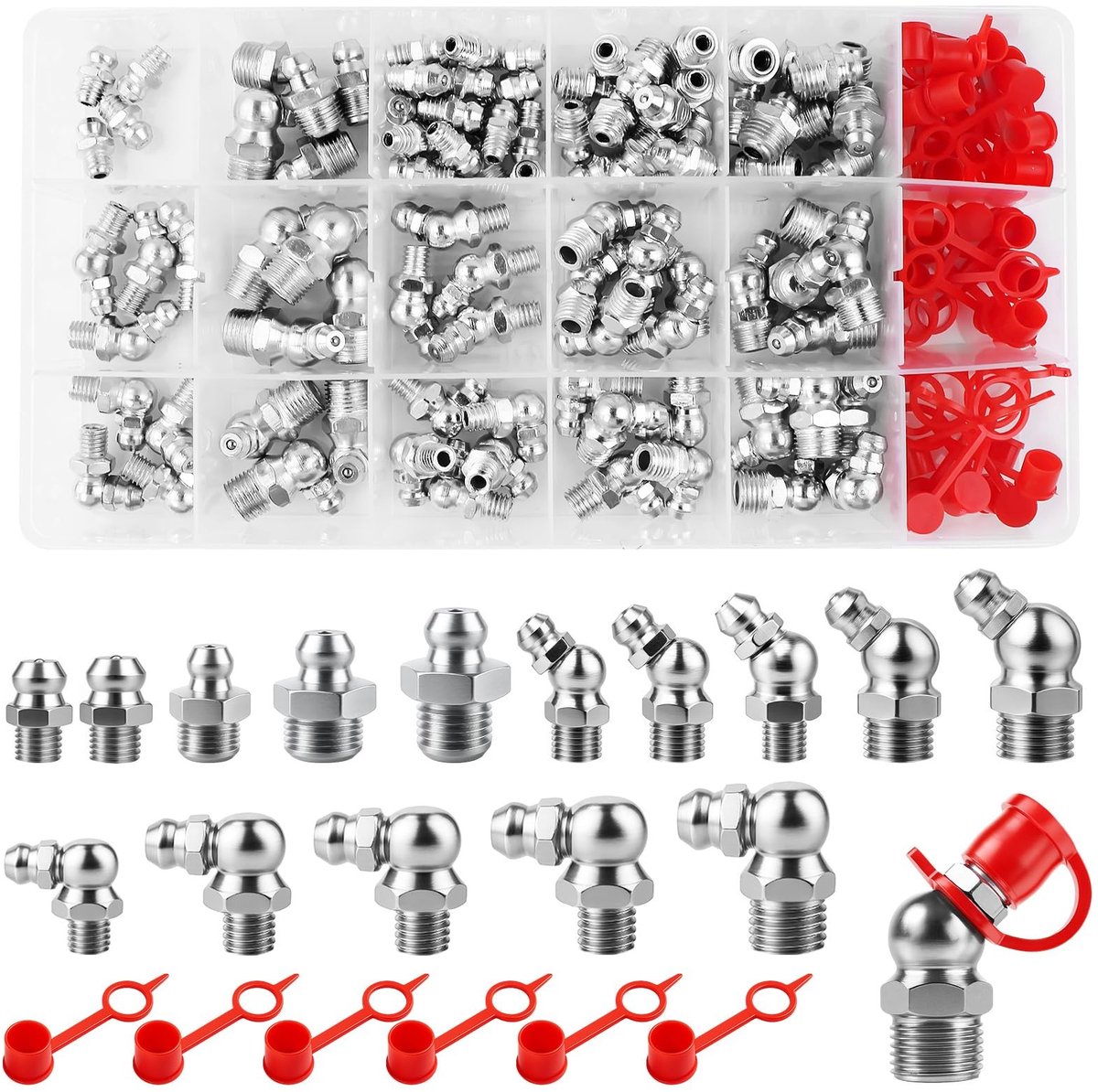 Dailygoods - 134 Stuks Smeernippels Assortiment Kit - Hydraulische Vetnippel Set met Opbergdoos