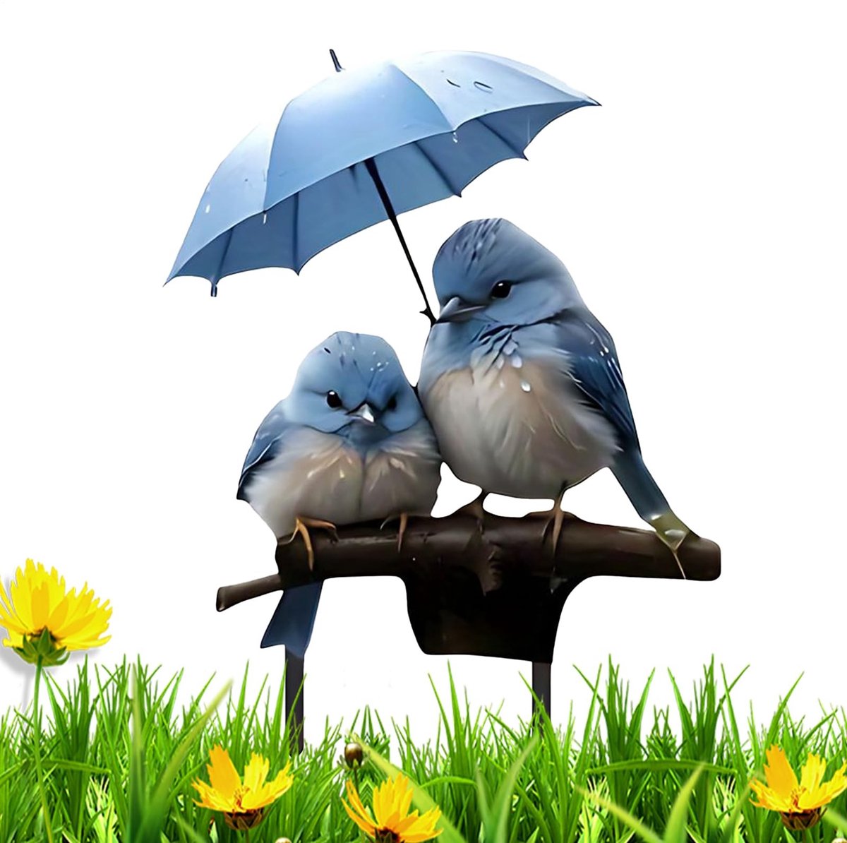 Dailygoods - Bird Couple Tuinsteker - Decoratie met Paraplu Ontwerp van Blauw Acryl