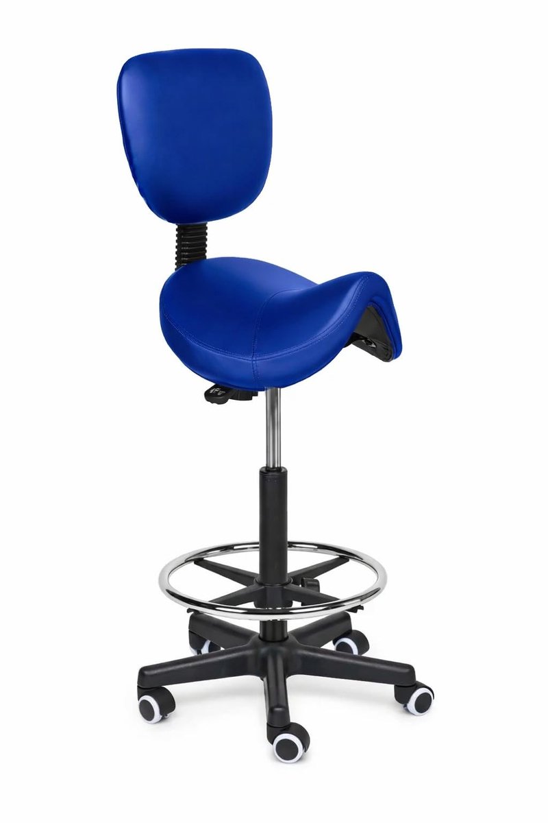 Dailygoods - Ergonomische Zadelkruk met Rugleuning - Premium Blauw op Wielen voor Comfortabel Zitgemak