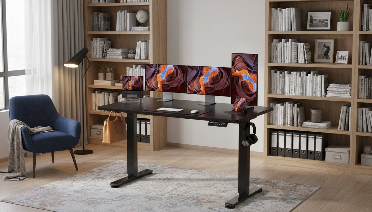 Elektrisch Zit Sta Bureau 140x70 cm – House&Garden Ergonomisch In Hoogte Verstelbaar Bureau met 4 Geheugenstanden – Sta Bureau voor Thuis Kantoor & Gaming – Stil Motorsysteem 72–118 cm – Zwart Modern Design