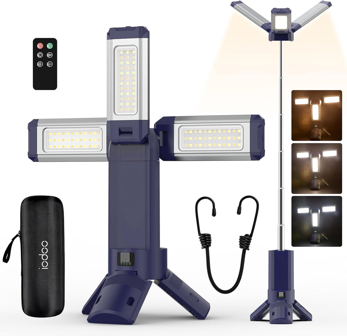 SnelShoppen - Camping Lamp Oplaadbaar 10.000 mAh 4000 LM met Statief, 270° Rotatie, Aluminium Tentlamp met Afstandsbediening, Warm Wit/Natuurlijk LED