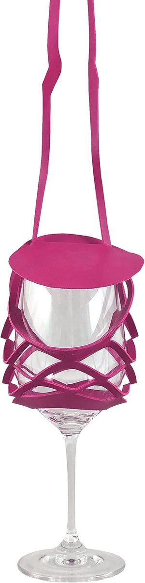 SnelShoppen - GLASS SLING - wijn glas houder voor hangen met spatscherm, roze, flexibel en ideaal voor wijnfeesten, outdoor gebruik, 8 cm diameter