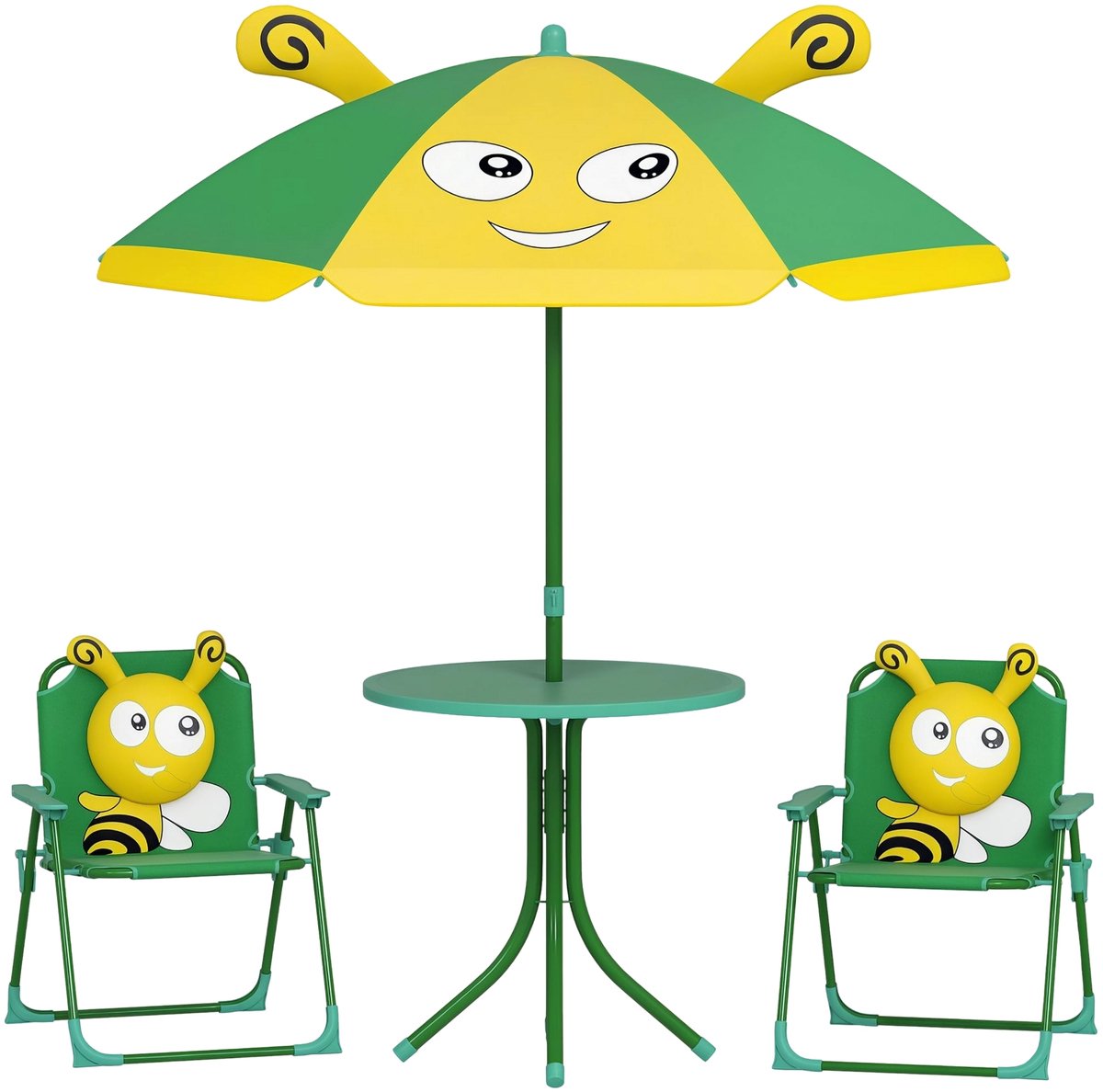Kinder Tuinset met 2 Opvouwbare Stoelen – Kinderset met Bijenpatroon – Groen