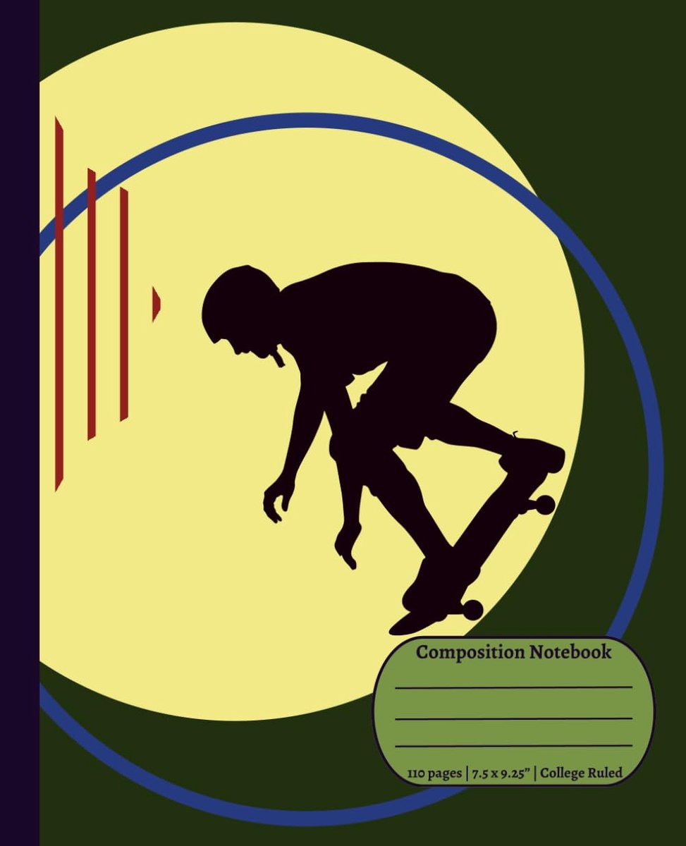 SnelShoppen - Skateboarding Notitieboek - College Ruled - Skateflow Collectie - Donkergroen Abstract Design - Creatief Skateboard Notitieboek voor Sch