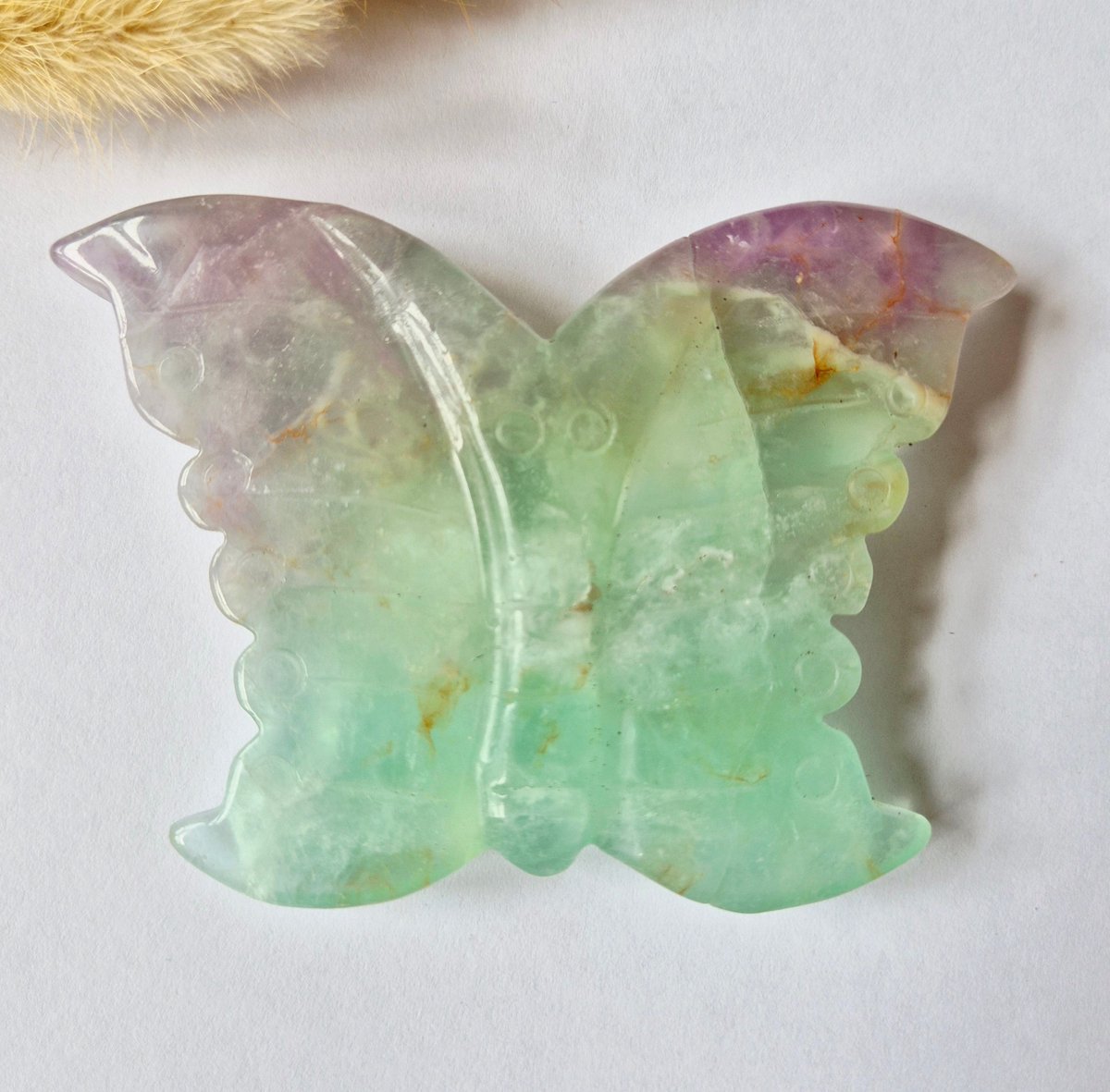Fluoriet Vlinder Carving – 10 cm Edelsteen #19