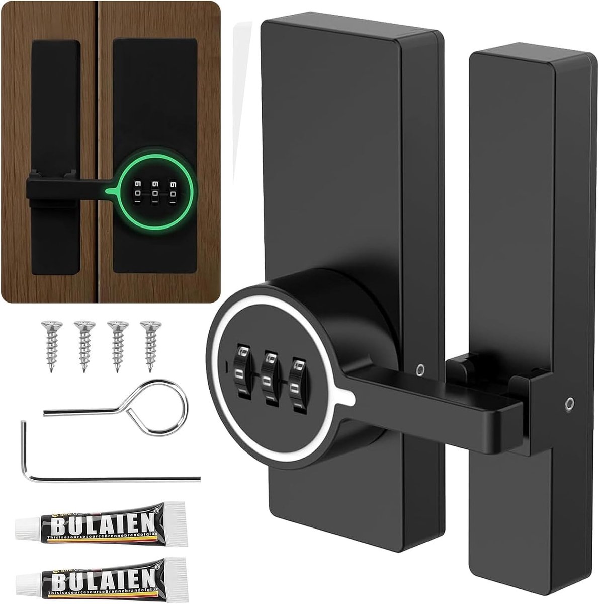 Luminous Deurslot met Drie-Cijferige Combinatie, Ideaal voor Tuindeuren, Garagedeuren en Kasten, Inclusief Lijm en Schroeven voor Eenvoudige Montage