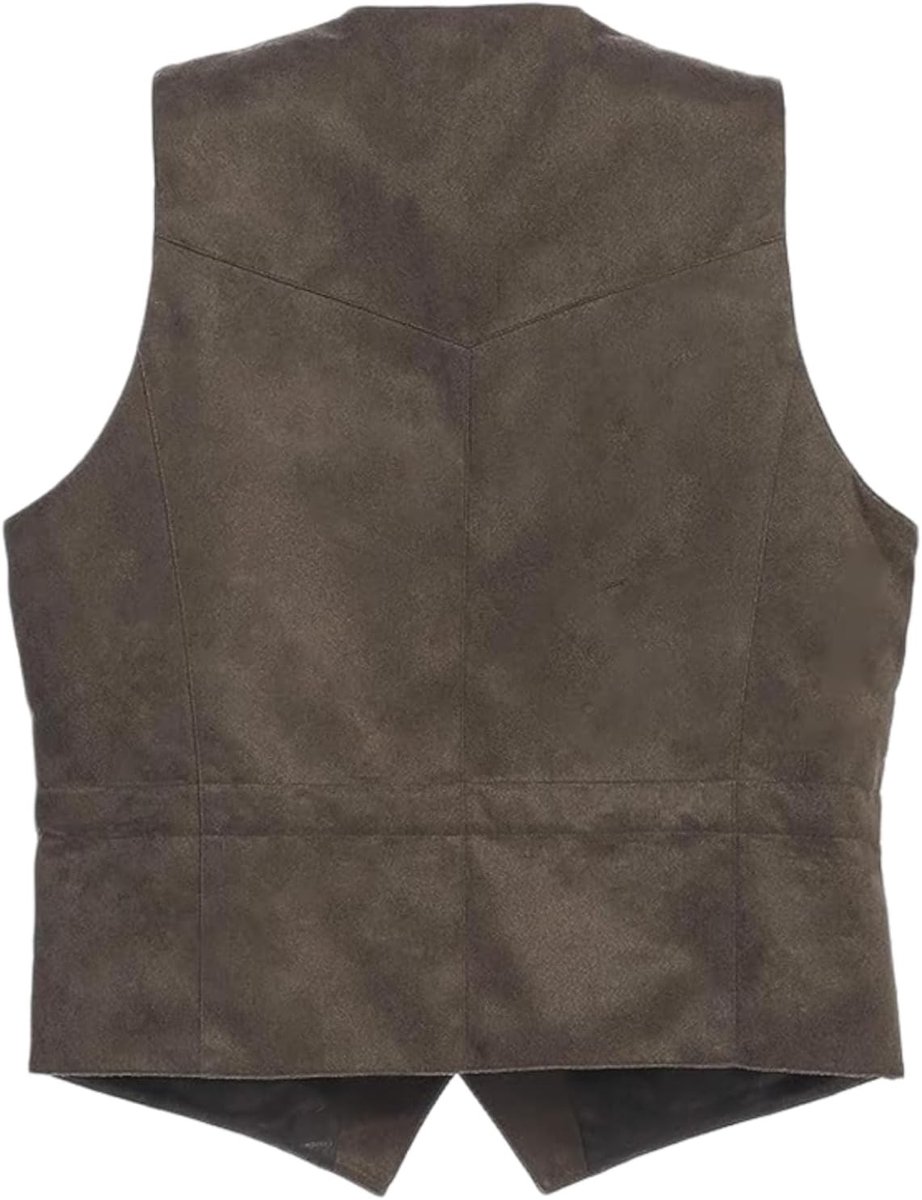 Klassiek V-hals herenvest van imitatiesuède, mouwloos en casual, perfect voor bruiloften en zakelijke gelegenheden, met zakken en vintage uitstraling