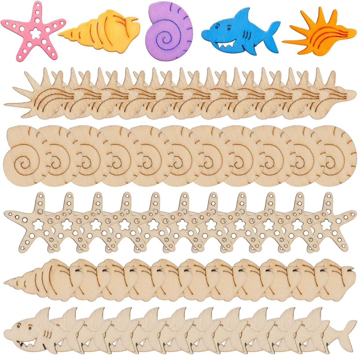 SnelShoppen - Houten Figuren van Zeedieren - Natuurlijke Decoratieve Platen - Warm Uiterlijk - Perfect voor Kinderen, Feest, Tuin en Keuken - Set van