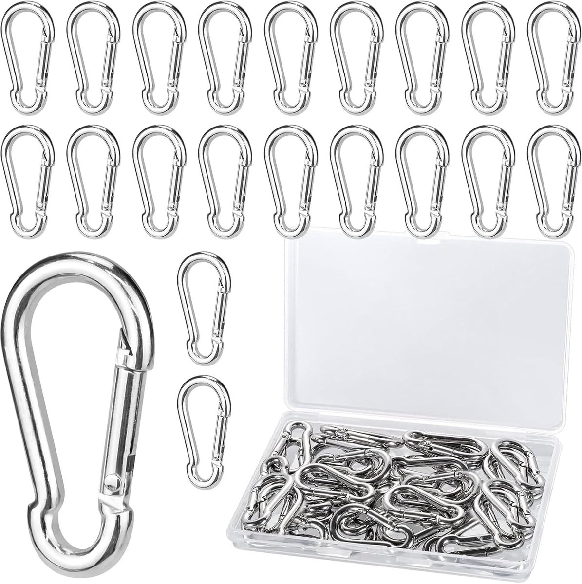 SnelShoppen - 30 Stuks RVS Veiligheidshaken Mini Karabijnhaak 4x40mm met Veer Sluiting, Perfect voor Huisdieren, Vissen, Bergbeklimmen, Hiking, Campin