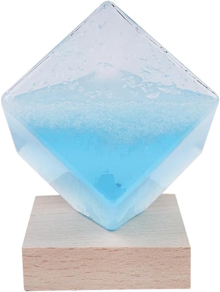 SnelShoppen - Storm Glass Weerstation met Houten Basis, Creatieve Desktop Weer Vorser, Kristal Blauw Water Cube, Decoratief Ornament voor Thuis, Kanto