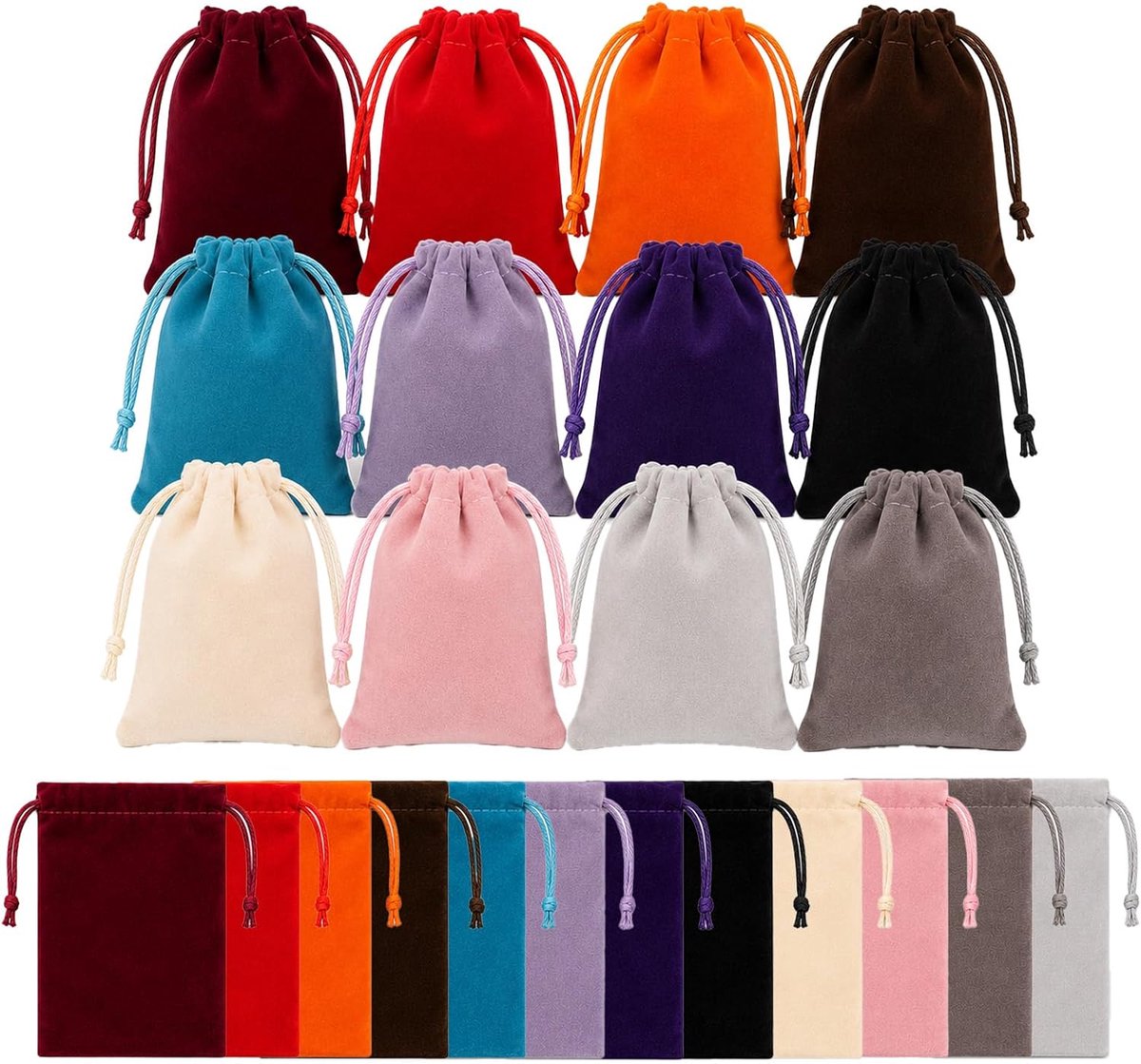 SnelShoppen - 24 Stuks Kleine Fluwelen Zakjes met Trekkoord in 12 Kleuren voor Sieraden, Ringen, Bruiloften, Feesten, Geschenkzakjes, Sieradenzakjes