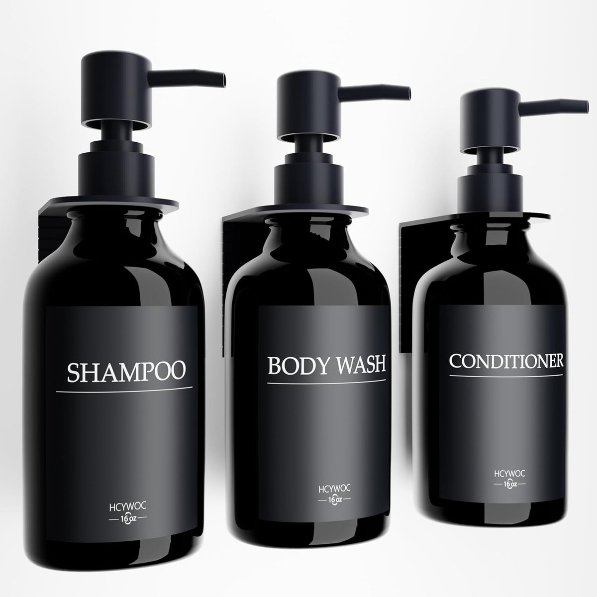SnelShoppen - Shampoo Dispenser voor Douche, Conditioner Dispenser met 16 Waterdichte Labels, Geen Boren, Wandmontage, 500 ml, Set van 3, Hoogwaardige