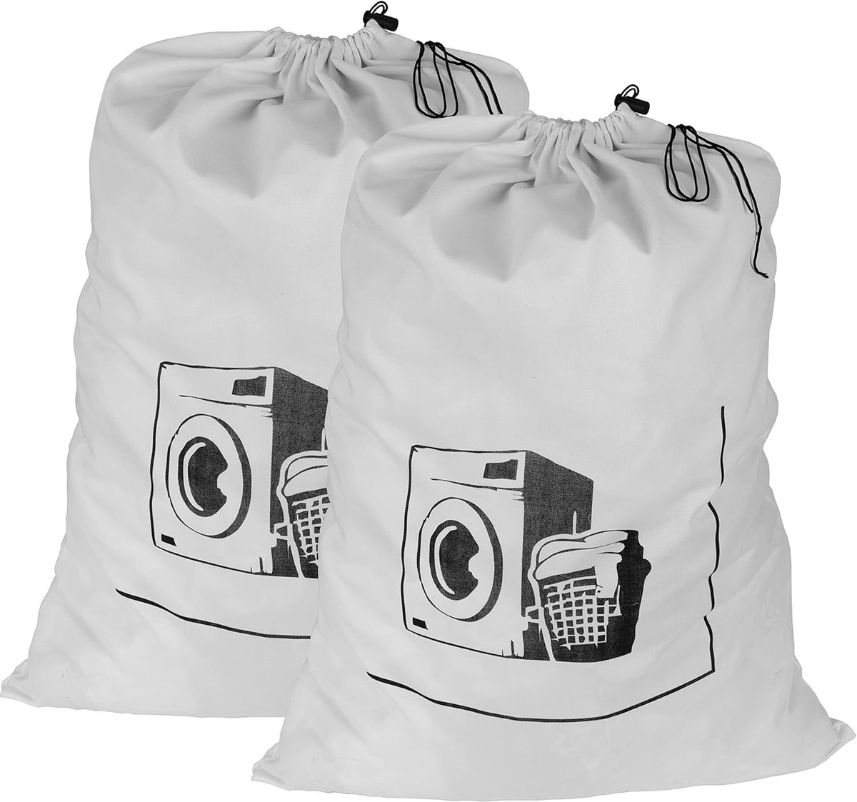 SnelShoppen - Pack van 2 Katoenen Linnen Waszakken Heavy Duty 45 x 65cm Herbruikbare Opbergzakken met Treksluiting voor Kleding, Speelgoed, en Vuil
