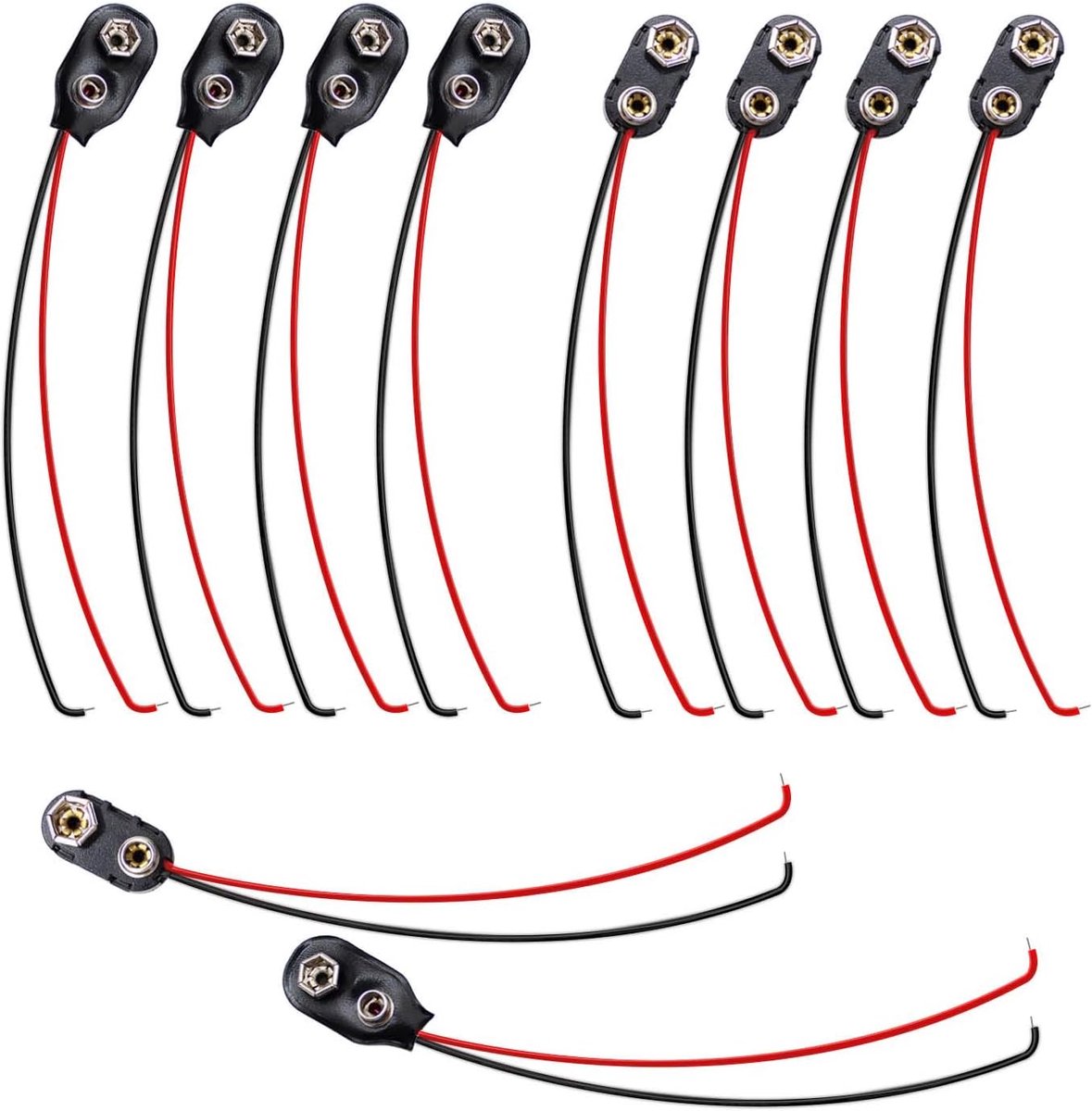 SnelShoppen - Pack van 10 9V Batterij Clip Connectoren met 15 cm Aansluitkabel - I Vorm - Zachte Kunstleer en Hard Plastic - Geschikt voor 9V Blokken