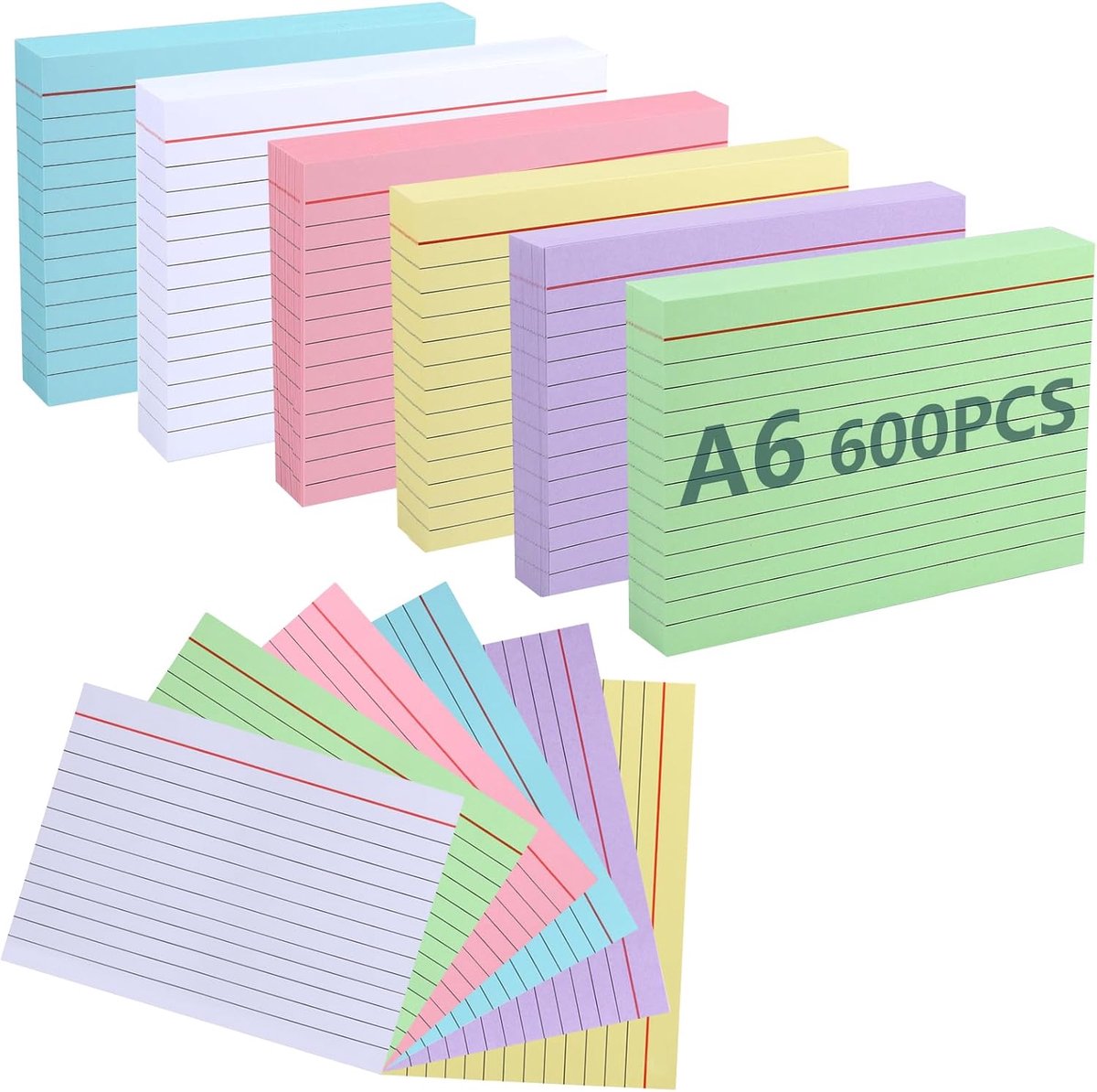 SnelShoppen - Multi-Colour A6 Lined Index Cards - 100 Stuks - Perfect voor Notities, Studeren, Organiseren, Creatief Gebruik, Feest, Camping, Kinderen