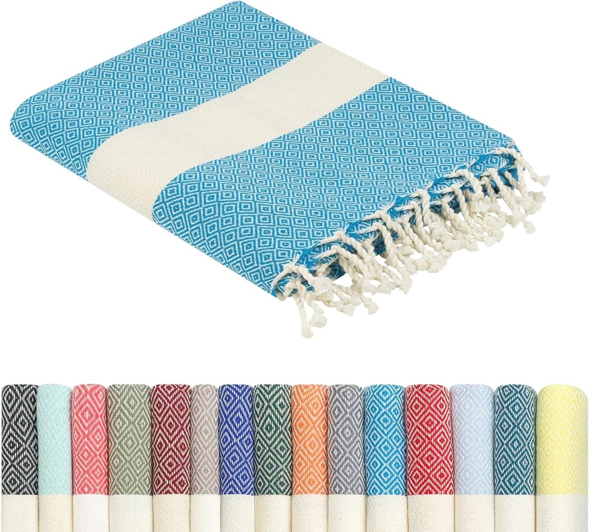SnelShoppen - Grote Fouta Strandhanddoek 100x200 cm | Hammam Towel, Sauna Towel, Yoga Blanket | 100% Gerecycled Katoen, Boho Stijl voor Strand, Pickni