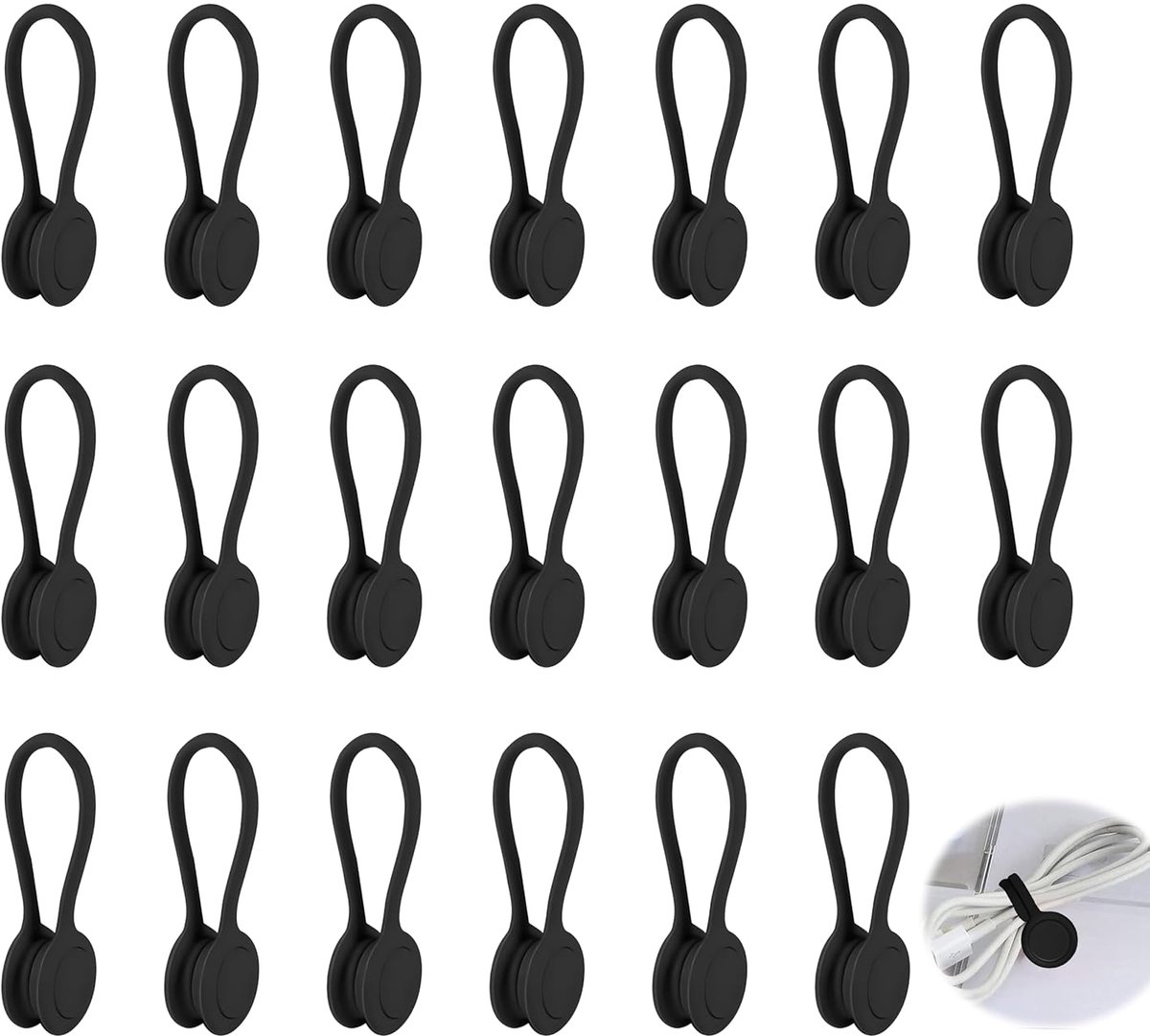 SnelShoppen - 20 Stuks Magnetische Kabelbinders, Herbruikbare Siliconen Kabelbinders met Sterke Magneten voor Organiseren en Bundelen van Kabels, Opla
