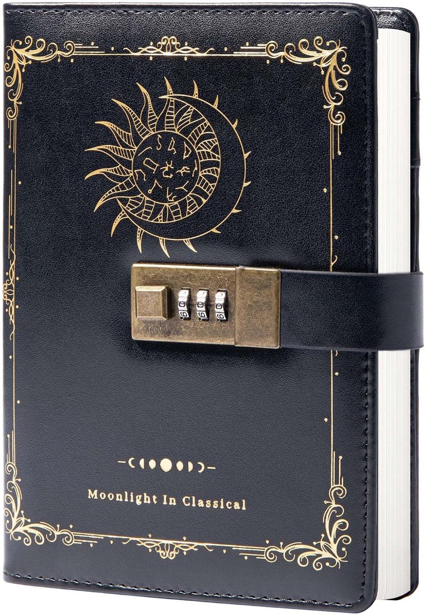 SnelShoppen - Constellation Leder Journal met Slot, Sterrenbeeld Maans Journal voor Schrijven, B6 Notitieboek met Lijnen voor Mannen en Vrouwen (Zwart