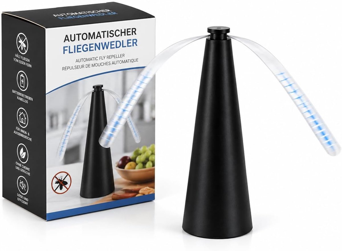 SnelShoppen - Elektrische Vliegenwerer met Roterende Vleugels - Insectenwering voor Eettafel, Terras, Balkon en Keuken - Vliegenverjager Zonder Chemic