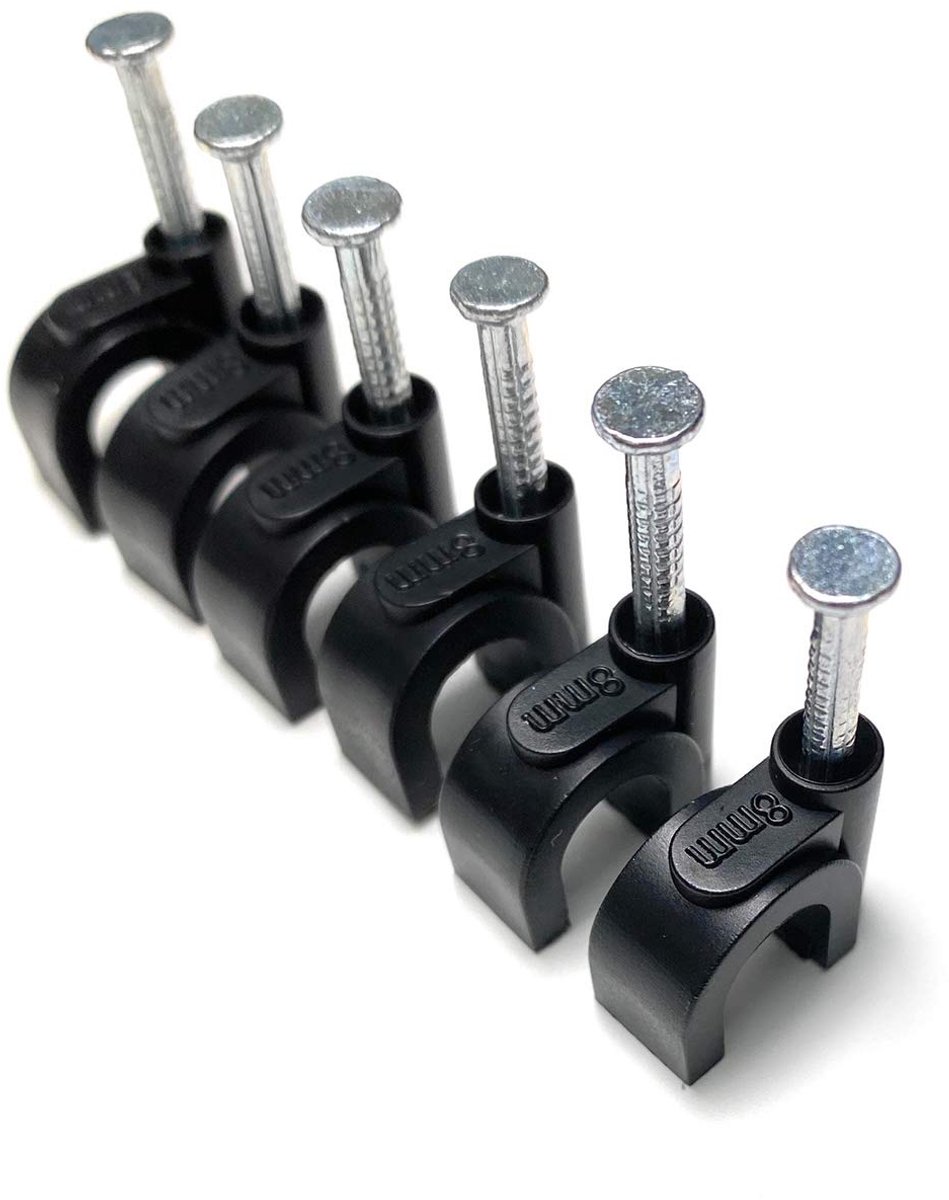 SnelShoppen - Pack van 100 Kabelbinders Zwart Rond met Nagelmontage Type K (8mm) - Sterk en Duurzaam, Voor LED Licht, TV Kabels, USB Kabels, Stroomkab