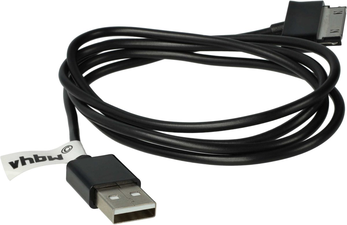 vhbw USB-oplaadkabel compatibel met Samsung Galaxy Tab 7, 7, 2 7.0 Wifi 3G 16GB, GT-P3100, 7.0, 8.9, GT-N8013, GT-P1000 Tablet - 9,7 cm Zwart