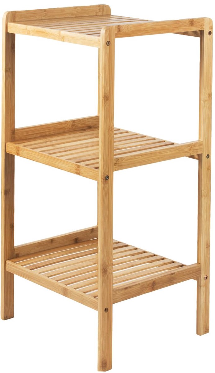 SnelShoppen - Badkamerrek Bamboe - Opbergrek met 3 Planken - Badkamermeubel 370x330x780mm - Stijlvol en Ruimtebesparend - Perfect voor Badkamer en Toi