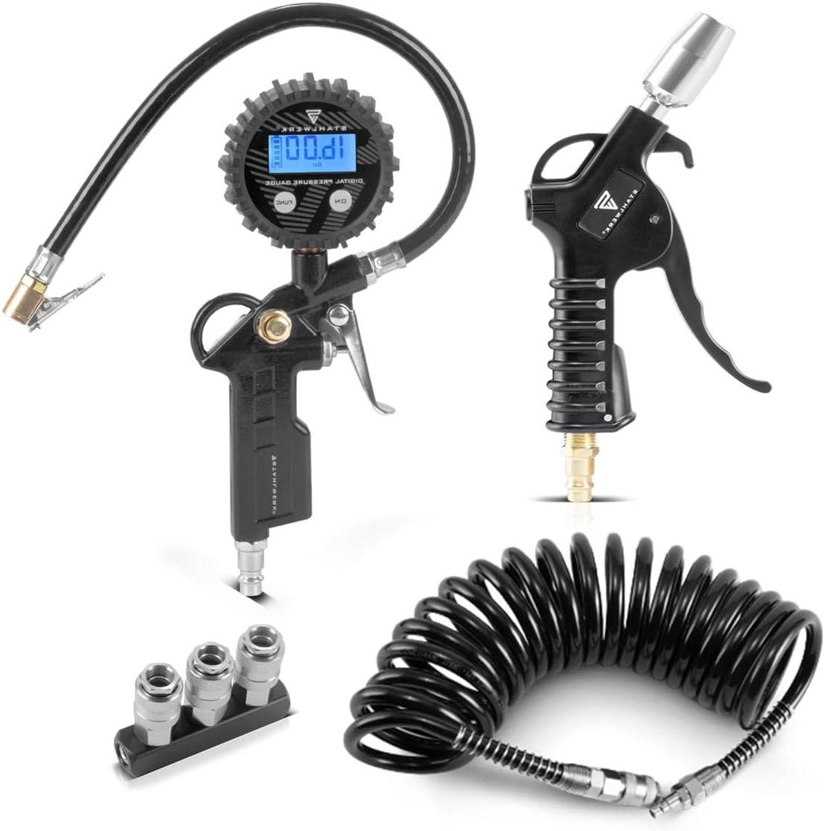 Persluchtset - Compressor Accessoires - Werkplaats Werk - 4 Delige Set - 5 Meter Slang - Zwart