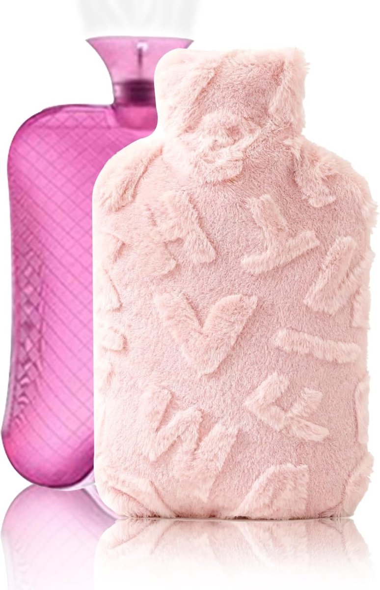 SnelShoppen - Ultra Doux Warmwaterkruik 1L met Roze Pluche Hoes - Lange Warmteopslag - Afneembaar en Wasbaar - Ideaal voor Dames, Heren en Kinderen in