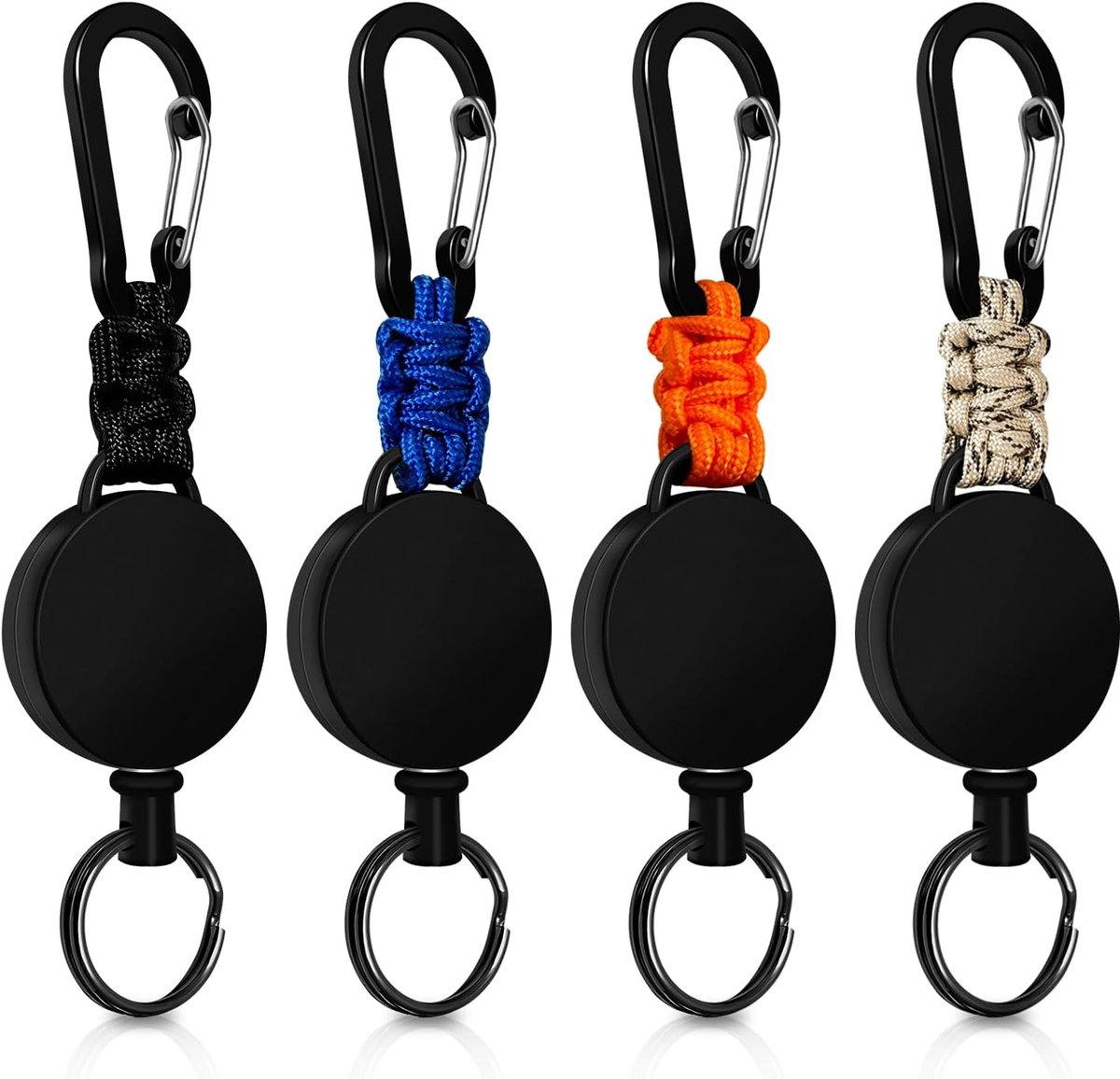 SnelShoppen - 4 Stuks Retractable Keychains, Yoyo ID Kaarthouder met 60cm Stalen Kabel, Sleutelhanger met Karabijnhaak - Voor Sleutels, ID's en Meer