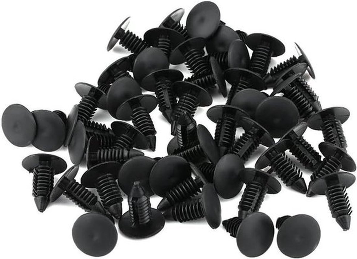 Set van 50 Auto Klinknagels voor Body Trim Clips - Kunststof Bevestigingen - Zwart - Auto Bumper accesoires