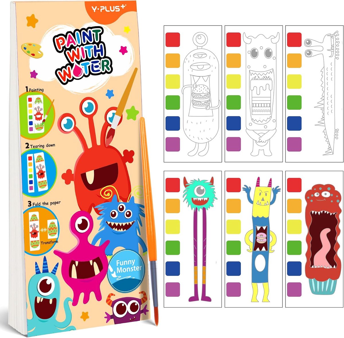 SnelShoppen - Waterverfboek voor Peuters met Mini Monsters, 20 Bladzijden, Kinderactiviteiten, Creatief Schilderen met Borstel, Geschikt voor 1-4 Jaar