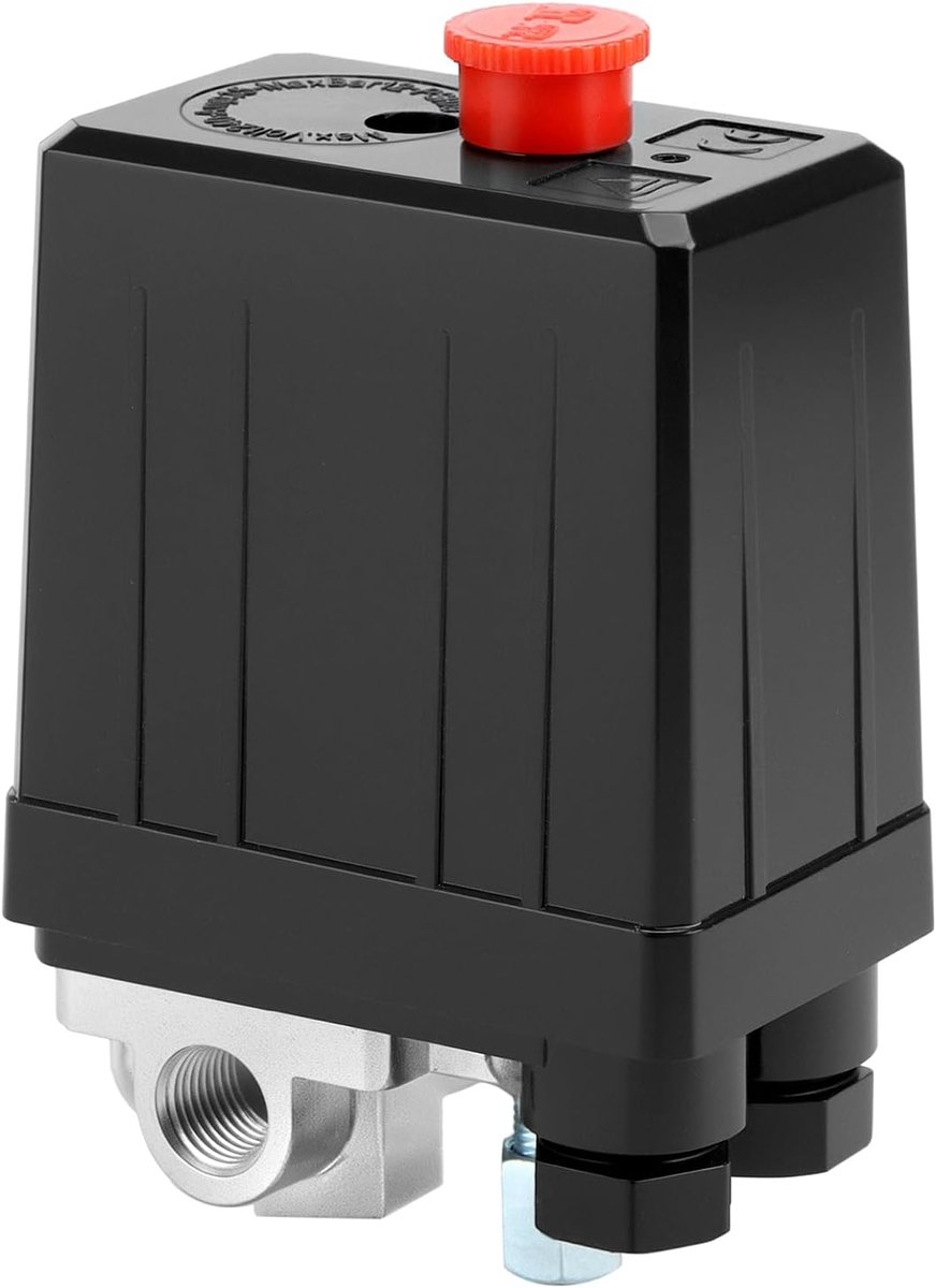 SnelShoppen - 4-Weg Luchtcompressor Drukschakelaar 220V, Druksensor Controleklep, Vervangingsonderdeel voor Whisper Compressoren tot 340L, 0.6-0.8 MPA