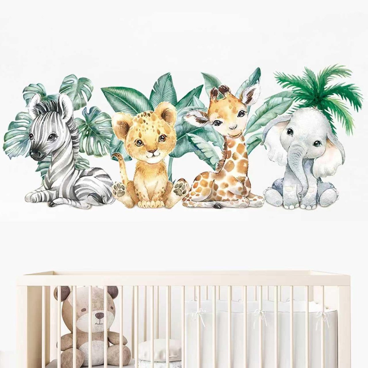 SnelShoppen - Jungle Wandstickers voor Kinderen, Zelfklevende Dieren (Leeuw, Giraffe, Olifant, Zebra) voor Kinderkamer, Baby Jongens Meisjes, 40 x 90