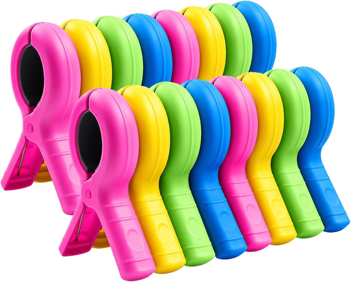 SnelShoppen - Pack van 16 Handige Towel Clips voor Strandstoelen, Kledingknijpers in 4 Kleuren, Windproof Clips voor Ligstoelen, Dekbedden en Kleden