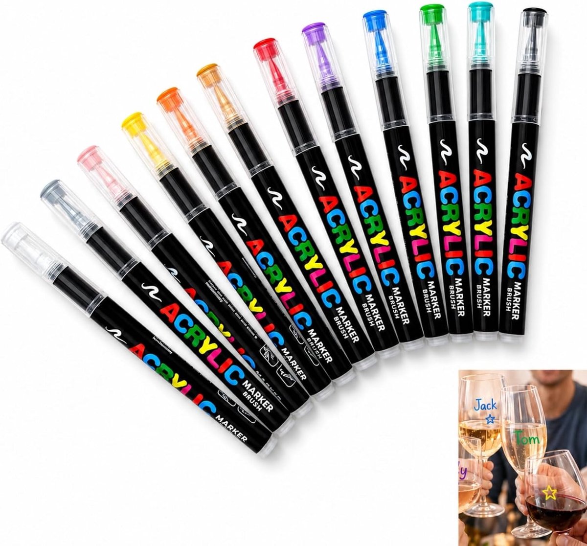 SnelShoppen - Glasstift Set 12 Kleuren – Afwasbare Wijn Glasstiften, Wateroplosbaar, Glasmarkeerders voor Feesten, Bruiloften, Verjaardagen, Kerst, Cr