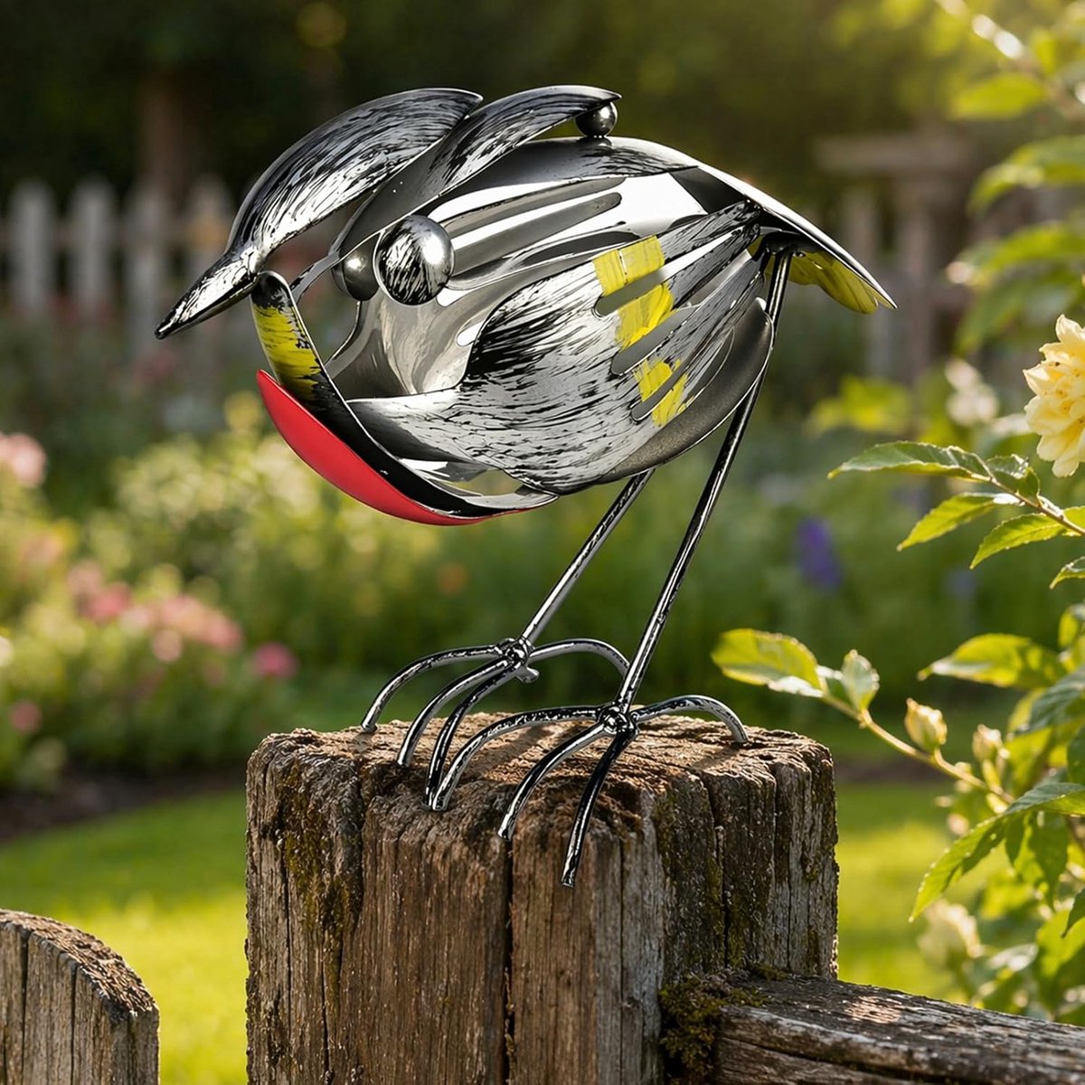 SnelShoppen - Handgemaakte Metalen Roodborstjes Tuindecoratie - Vintage Vogelfiguren van Vork en Lepel - Rustieke Buitenbeelden voor Tuin - Uniek Cade