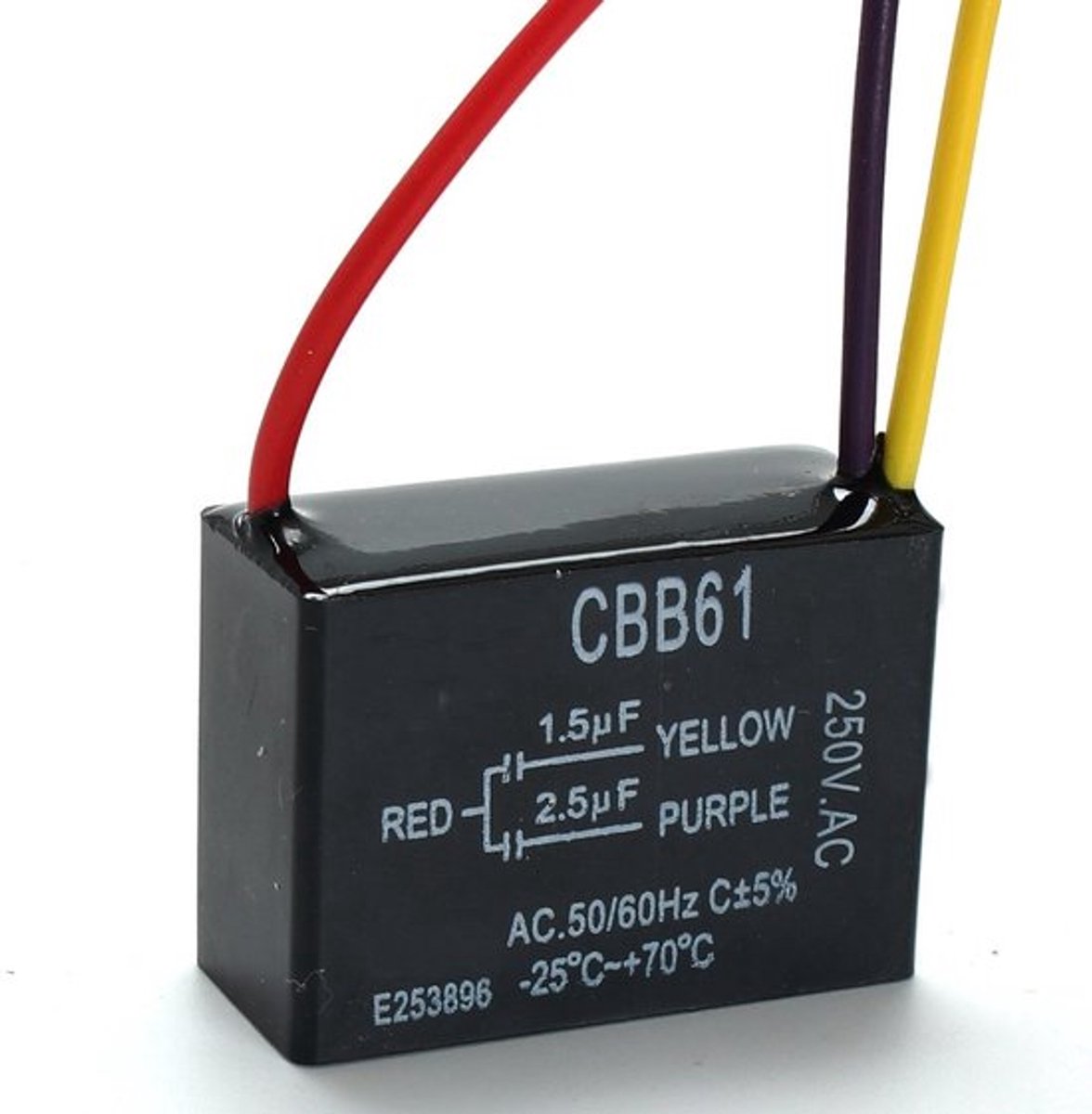 CBB61 Capacitor - 1.5 UF + 2.5 UF - Betrouwbaar voor plafondventilators - Zwart - Capaciteit 1.5 Microfarad - Geschikt voor 250V AC - Com...
