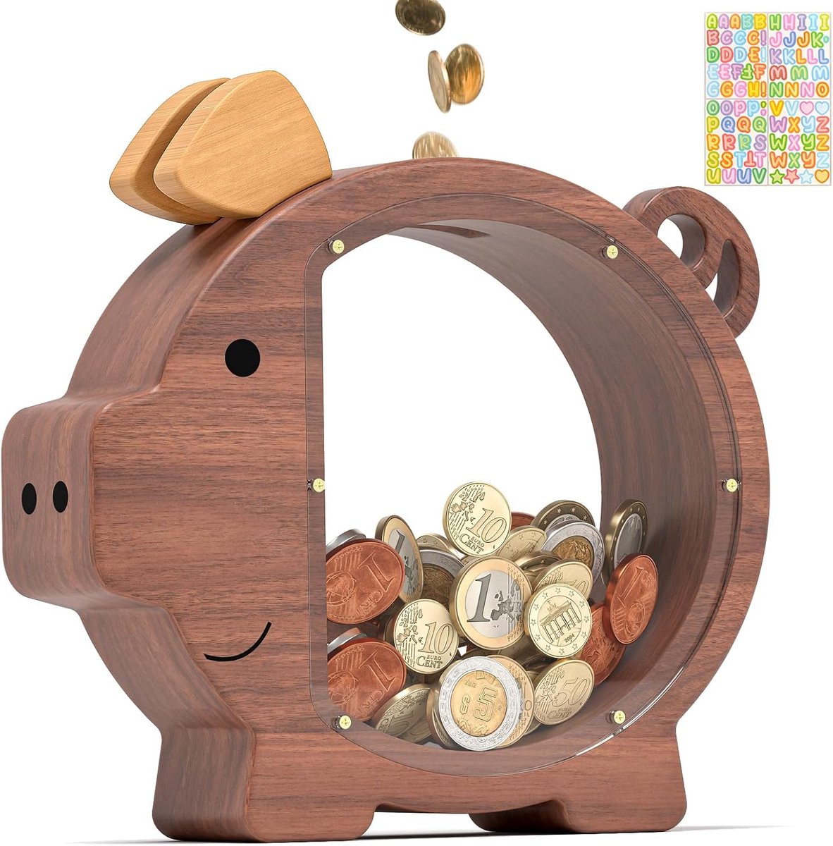 SnelShoppen - Houten Spaarpot voor Kinderen en Volwassenen, Grote Schokbestendige Gelddoos, Persoonlijk Cadeau voor Verjaardag en Kerst, Eco-vriendeli