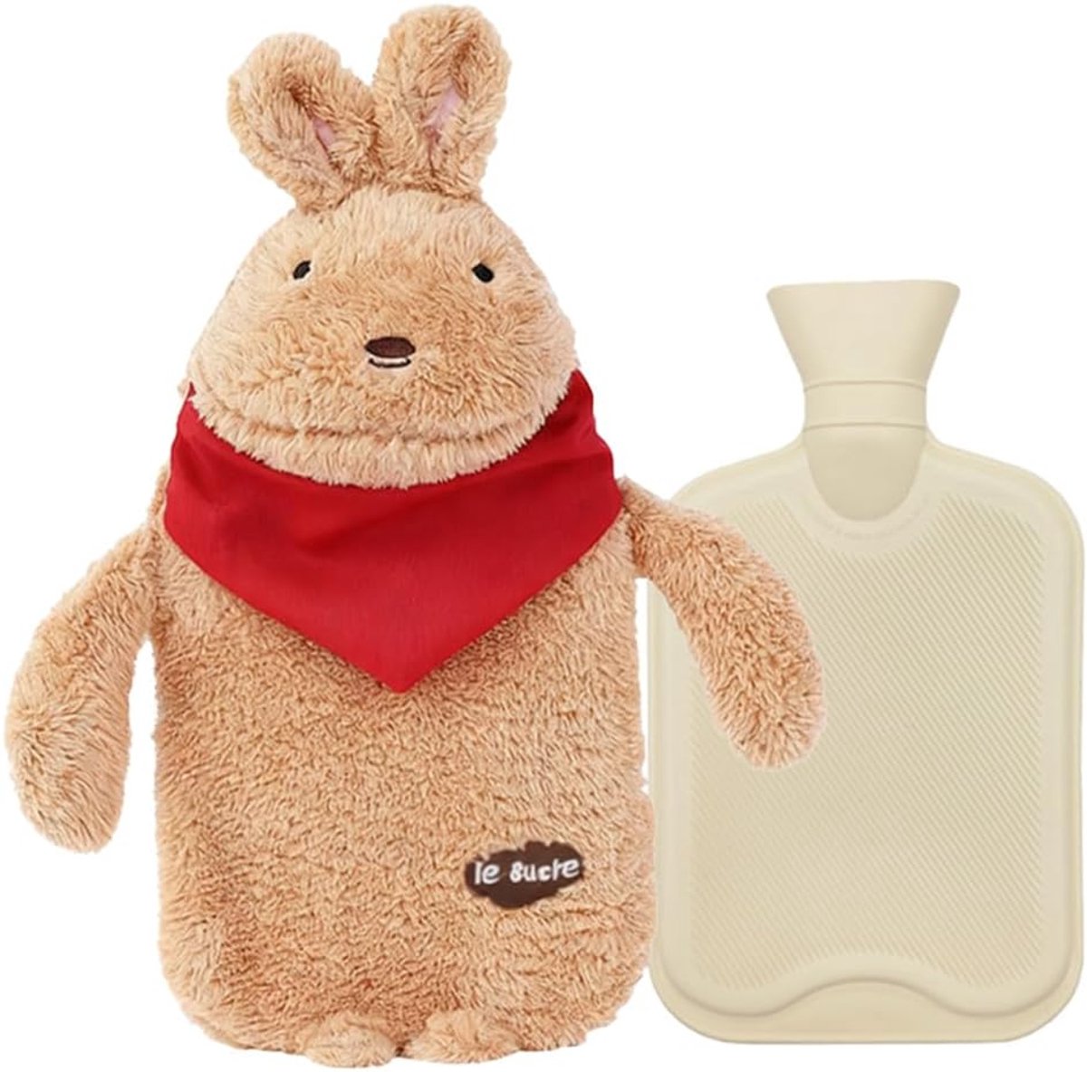 SnelShoppen - Hot Water Bottle met Pluche Deksel 1L - Schattige Dieren Warmwaterkruik voor Kinderen en Volwassenen - Bruine Konijn Warmwaterkruik voor