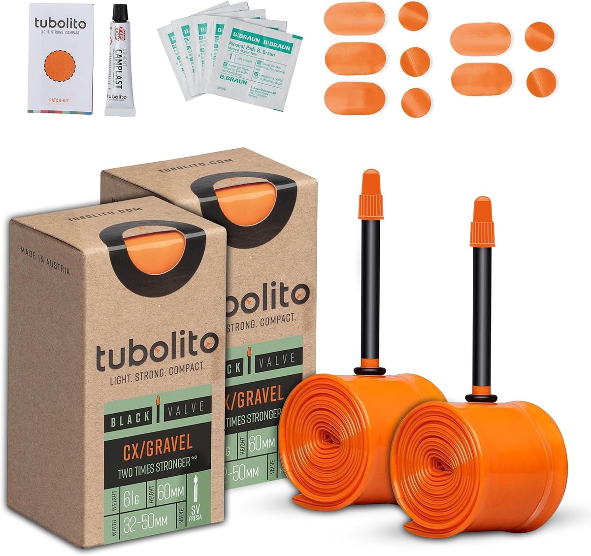 SnelShoppen - Tubo-CX/Gravel TPU Binnenband 700C x 32-50mm 2 Stuks, 60mm Zwarte Presta Ventiel | Licht, Sterk en Compact | Dubbele Sterkte Butyl | Ges
