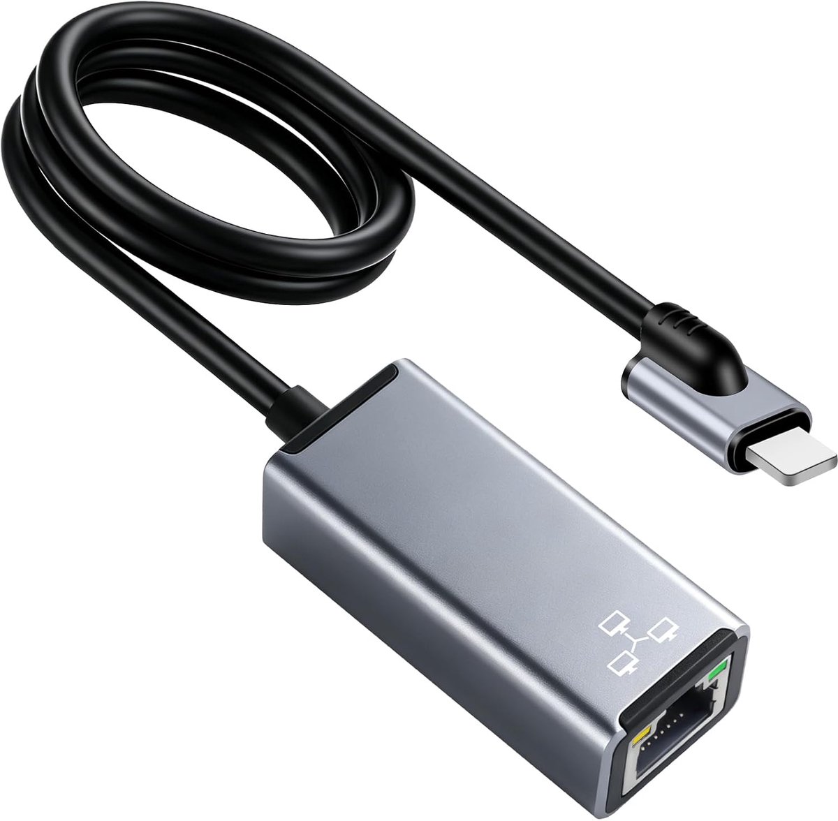 SnelShoppen - Lightning naar Ethernetadapter RJ45, MFi-gecertificeerd, 100 Mbit/s LAN-adapter, plug & play voor iPhone/iPad, snel internet, ideaal voo