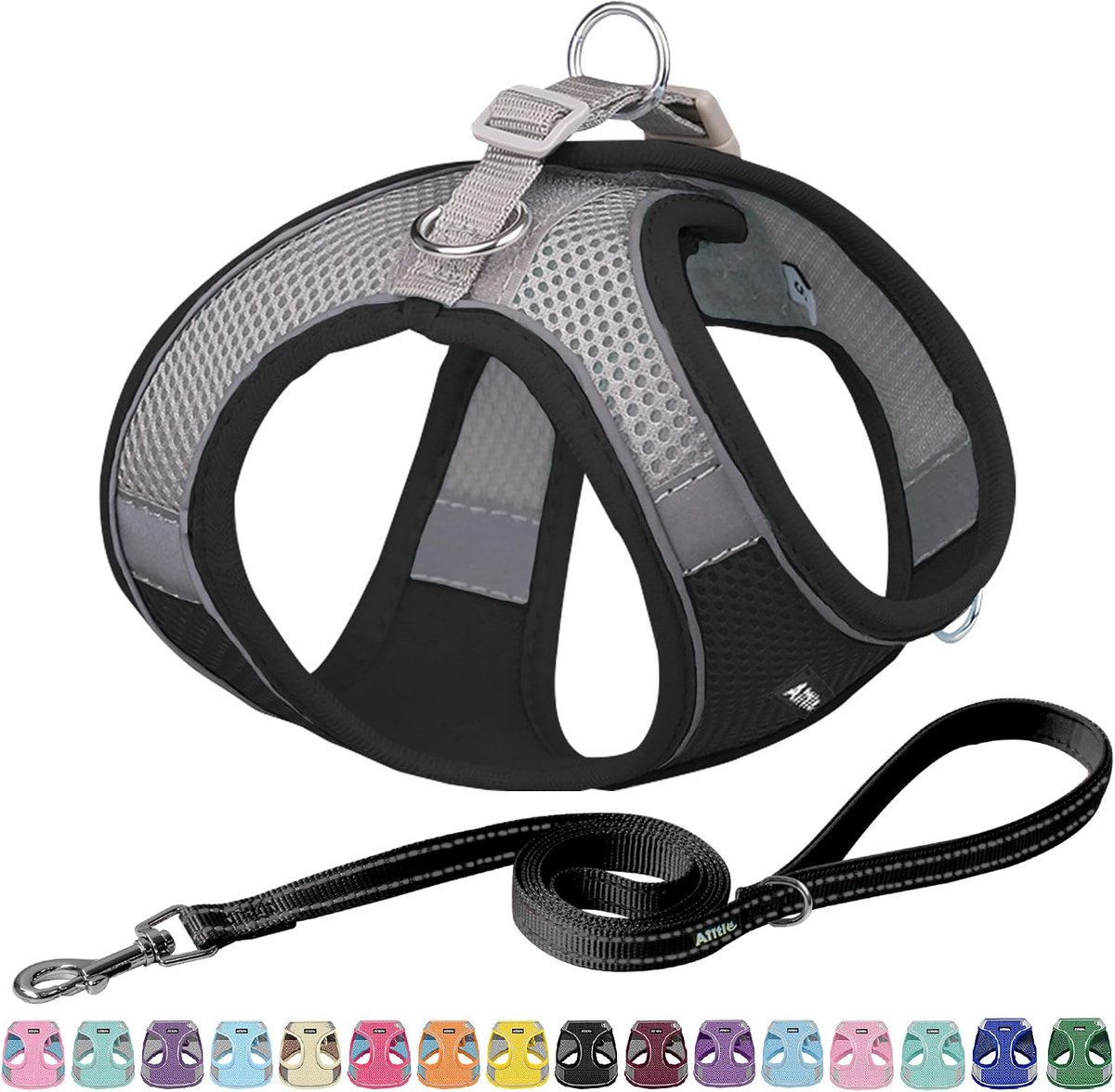 SnelShoppen - Comfortabele Hondenharnas Set met Vest en Leash voor Wandelen - Reflecterende Verstelbare Straps voor Kleine Honden en Katten - Zwart -