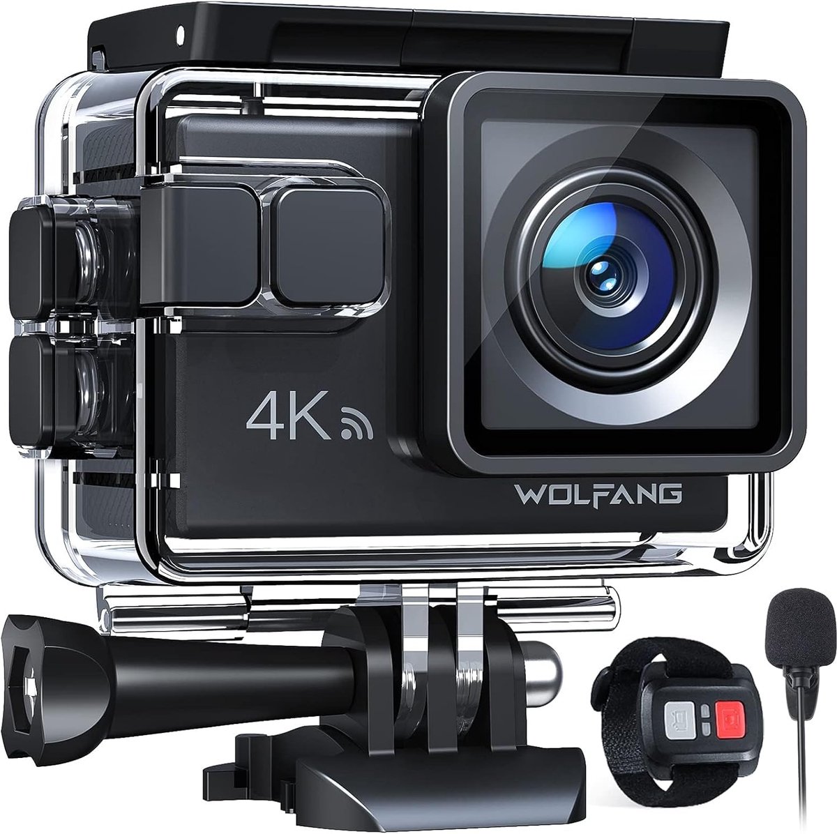 Bodycam 4K 30FPS 20MP WiFi PC Camera Fotocamera per Casco Subacquea 40M Impermeabile Videocamera EIS Telecomando2.4G Mic Esterno2x1050mAh Batterie e Accessori di Montaggio