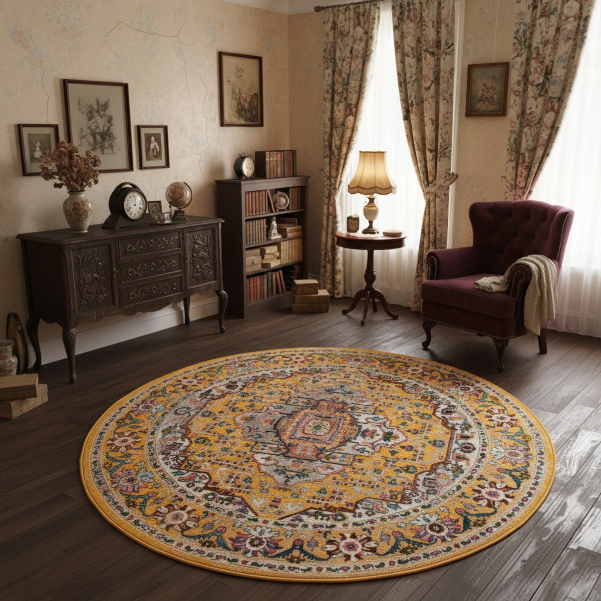 Muratap Picasso Sedona Rond Vintage Vloerkleed - Multi / Geel - Laagpolig- 240 CM Ø Multikleur