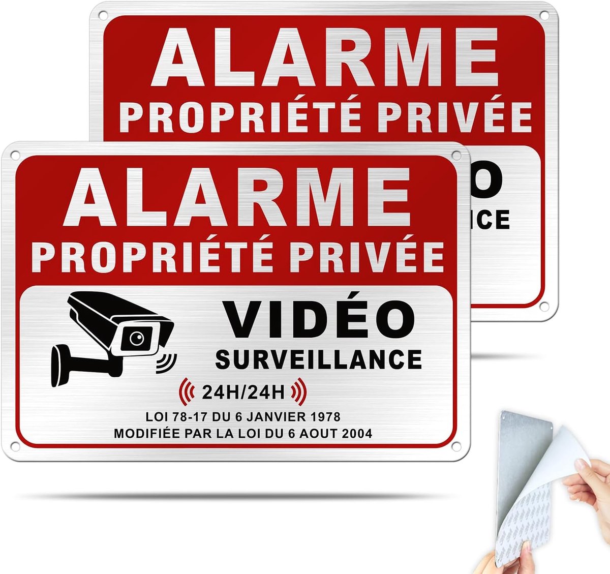 SnelShoppen - Home Alarm Sign, 22 x 15 cm, Zelfklevend, Brushed Aluminum, Set van 2, Beveiligingspaneel voor Thuis met Alarm en Video Surveillance