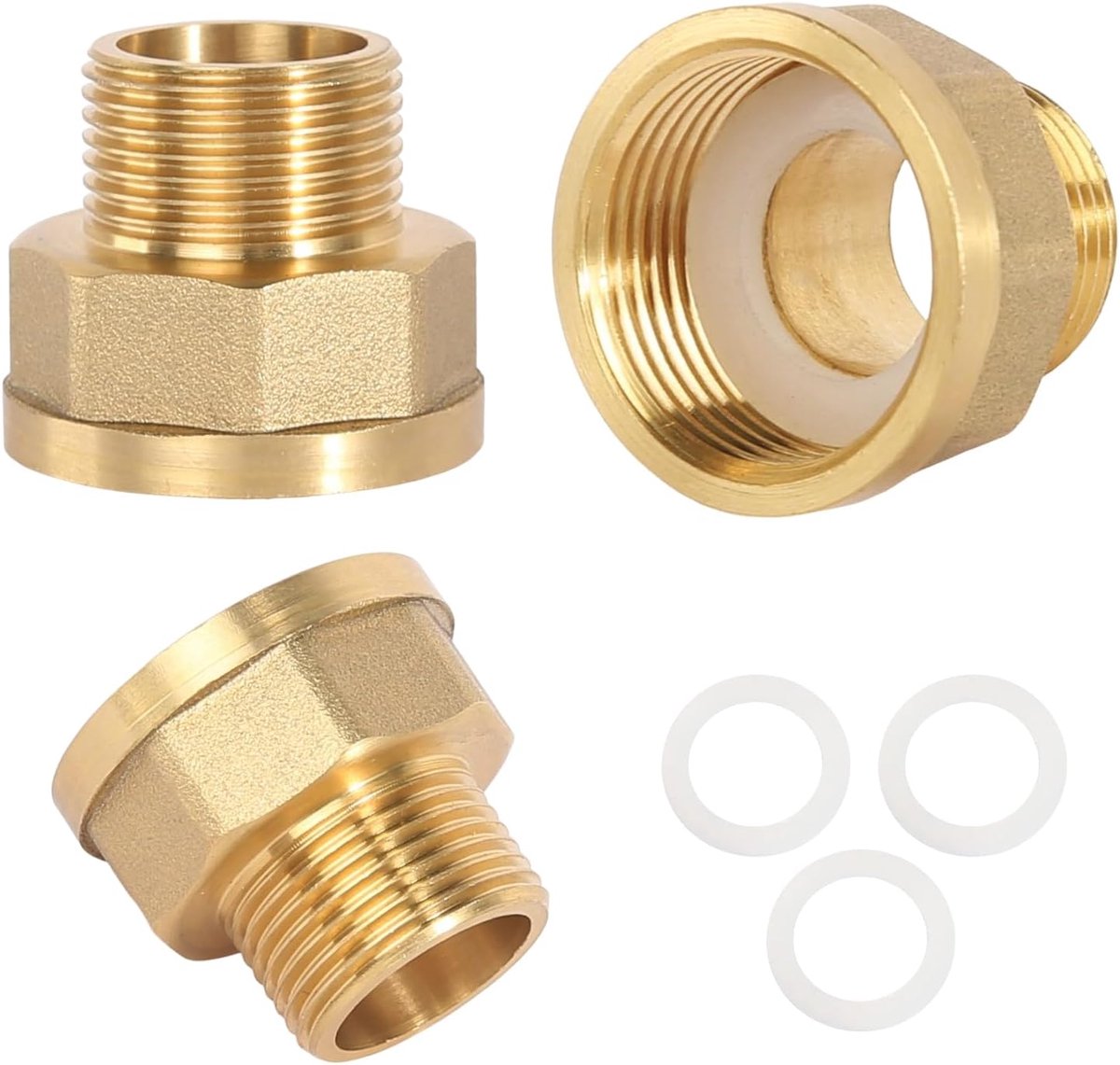 SnelShoppen - Verloopstuk 1 inch naar 3/4 inch - 3 stuks Messing Reductie AG Ø25 mm × IG Ø33 mm - Verloopverlenging met Rubberen Afdichting voor Water
