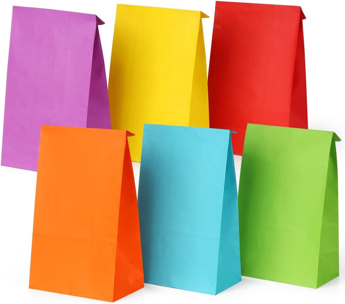 SnelShoppen - 60 Stuks Kleurrijke Inpakpapieren Zakken 12,7 x 7,5 x 24 cm - Kraftpapieren Zakjes voor Feest Geschenken, Verjaardag, DIY Decoratie, Sna
