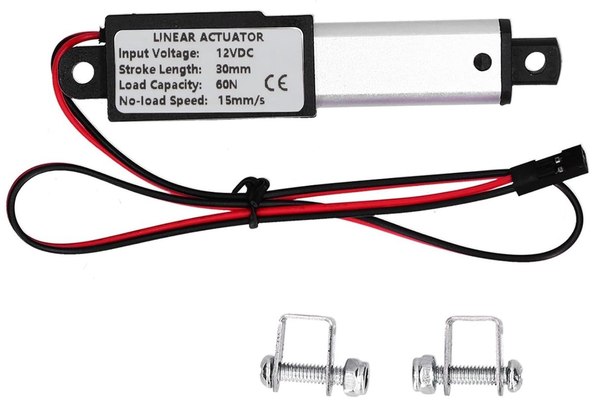 Mini Elektrische Lineaire Actuator 12V met 30mm Slag, Waterdicht IP54 voor Slimme Raamopeners, 60N Duwkracht en 15mm/s Snelheid